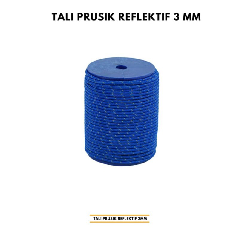 TALI PRUSIK REFLECTIVE UKURAN 3MM PER ROLL - TALI TENDA OUTDOOR REFLEKTIF