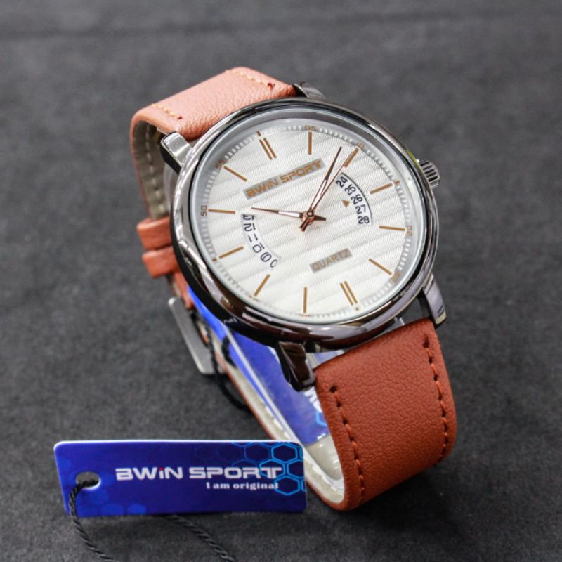 JAM TANGAN PRIA BWIN SPORT B631 BWIN ORIGINAL ANALOG TANGGAL AKTIF STRAP KULIT JAM ORIGINAL