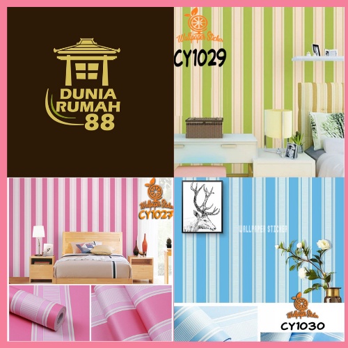 Wallpaper Stiker Dinding CY Ukuran 45cm x 9m Motif Salur Best Seller