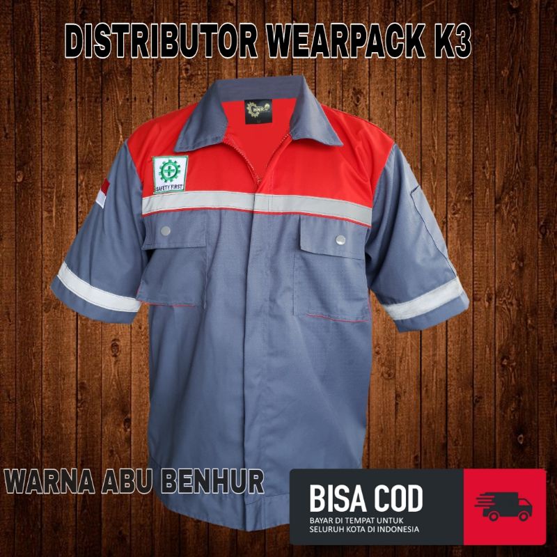 Baju Safety APD terbaru/ abu merah/ lengan pendek / seragam kerja  indor/ outdoor