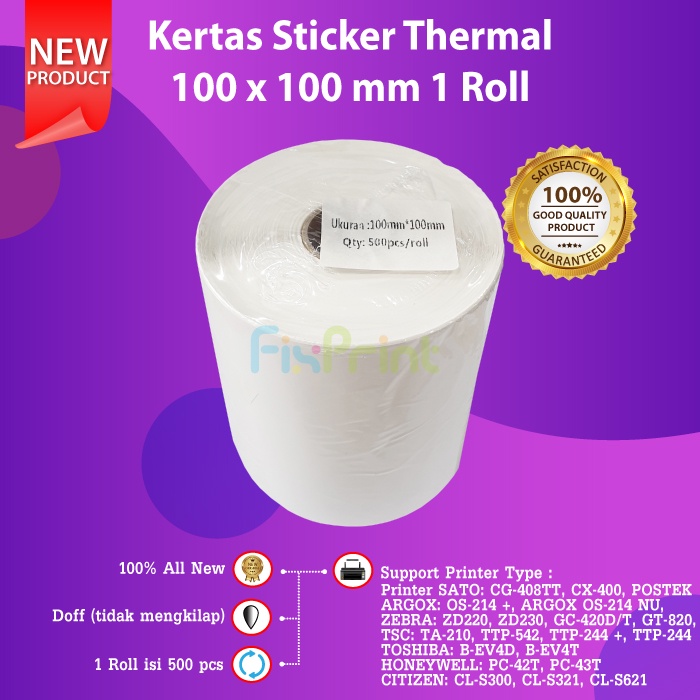 Kertas Thermal 100x100 1 roll isi 500 pcs Label Bacode Thermal 100x100 Label Barcode Direct Resi