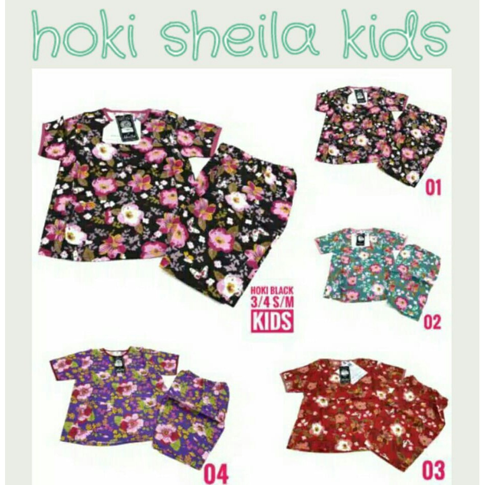 setelan baju tidur anak katun hoki &amp; Sheila celana ¾