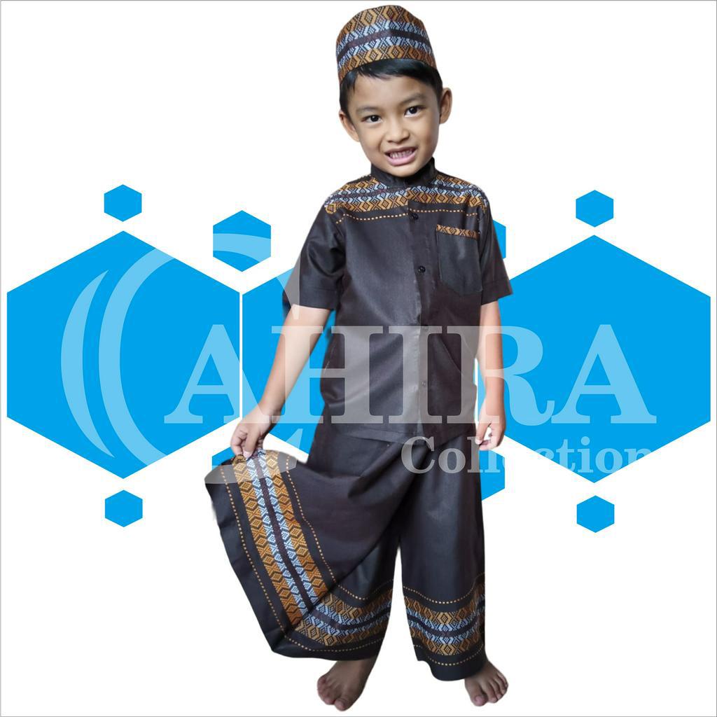 SARKOCI MOTIF SONGKET SARUNG CELANA KOKO DAN PECI ANAK BAJU MUSLIM SATU SET