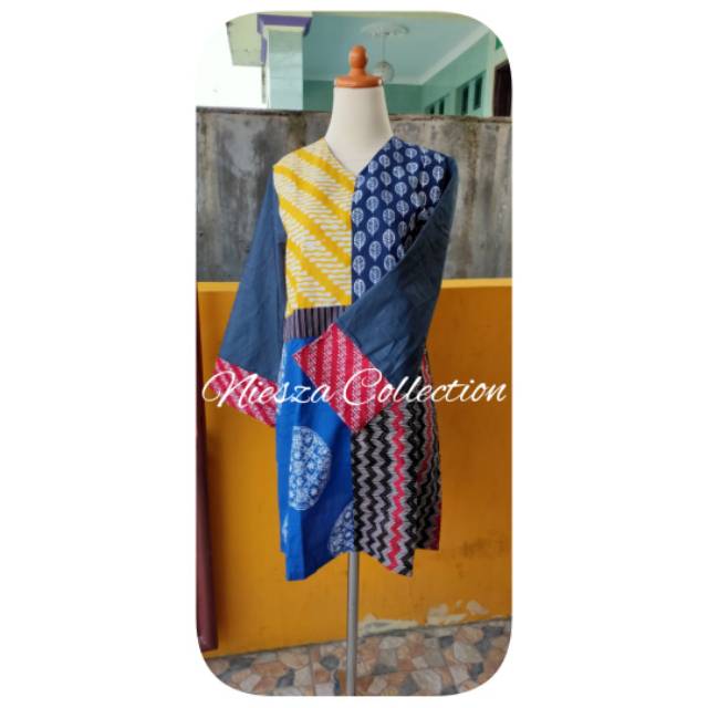 Tunik Batik Dewasa Kunning biru denim