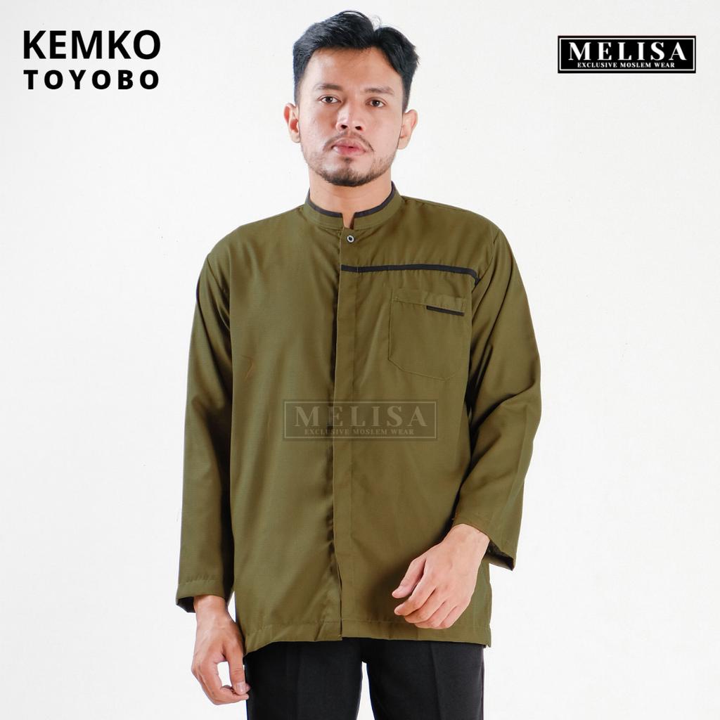 Baju Koko Pria Dewasa Katun Toyobo Polos Lengan Panjang Baju Muslim Remaja Laki Laki Ukuran M L XL - Olive