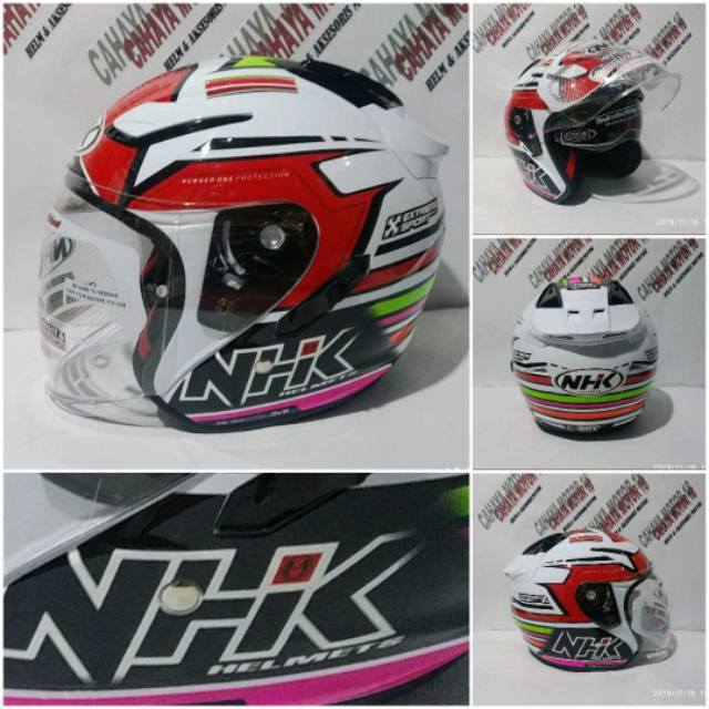 Helm Nhk R1 motif Rainbow white red merah putih