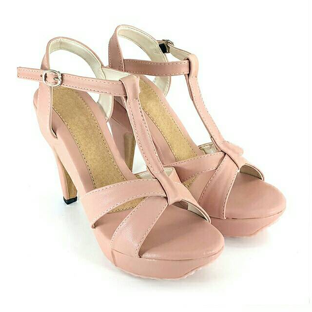 Isabel - Sepatu Wanita T STRAP Platform High Heels - Peach / Pink