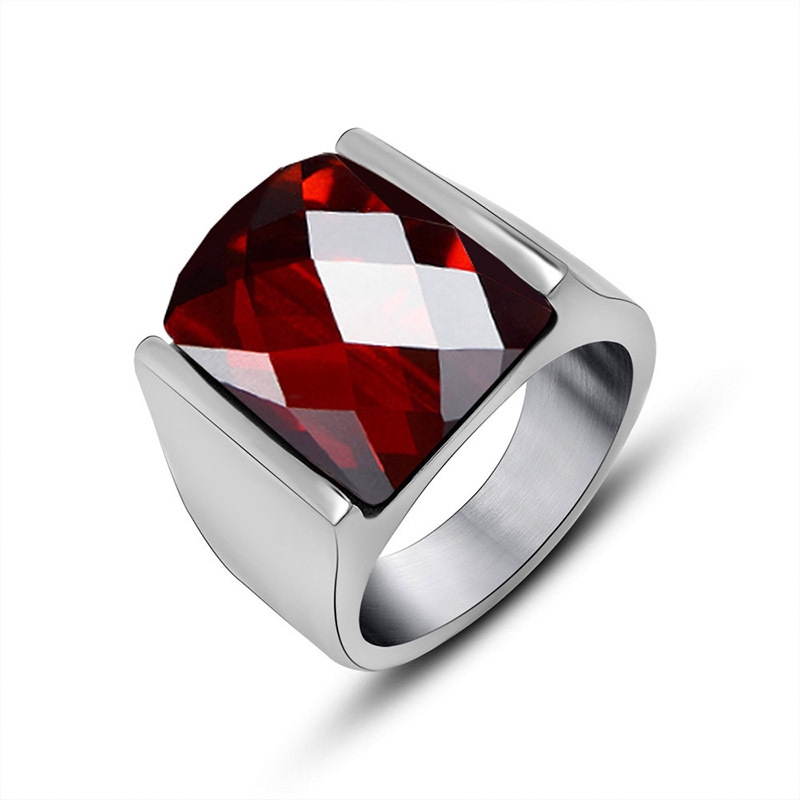 Cincin garnet Bahan Stainless Steel Warna Merah untuk Pria