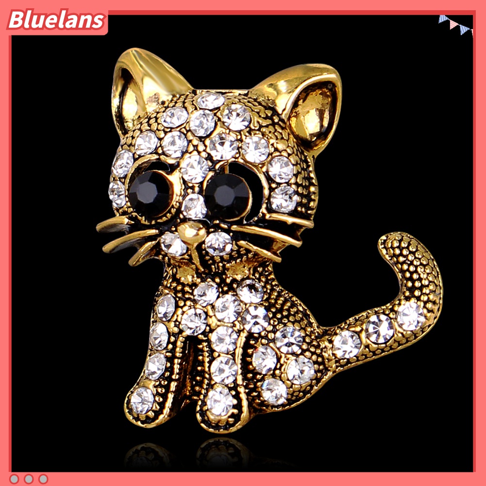 Bros Pin Bentuk Kucing Kecil Aksen Berlian Imitasi Gaya Vintage Untuk Aksesoris Dress Scarf Wanita