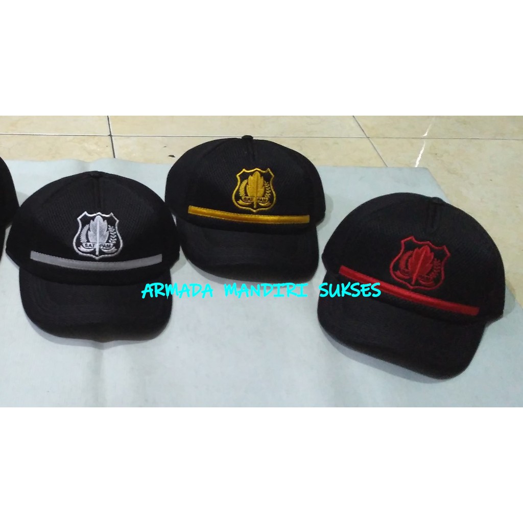 Topi Jaring Satpam Coklat Lis - Topi Jaring Security Coklat