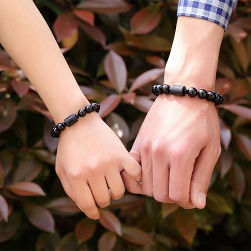 Gelang Magnet Batu Obsidian Warna Hitam Gaya Etnik Untuk Pria Dan Wanita