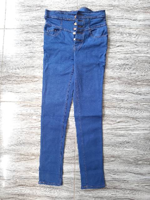 Celana jeans highwaist kancing tengah hw k5 softblue