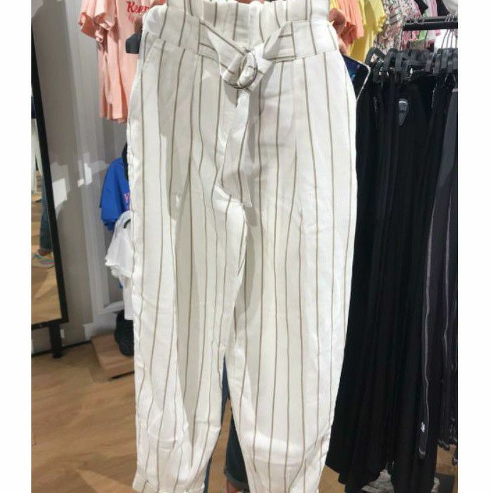 [ JASTIP ] Celana Bahan Wanita Stiripe & Belt Bershka
