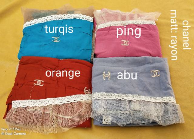 Mukena chanel bahan rayon  renda double  tile