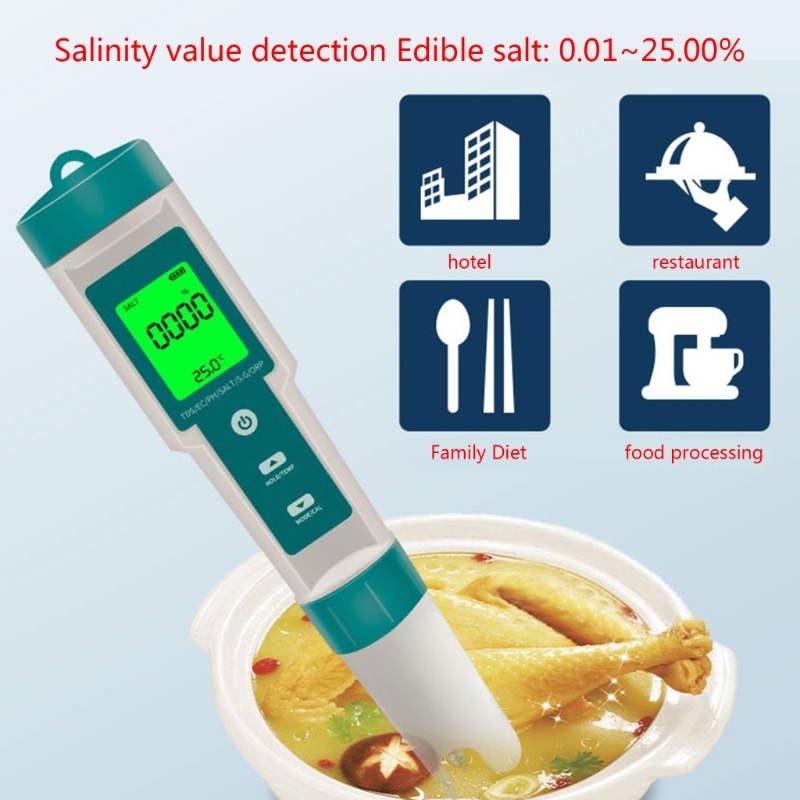 Zzz PH-TDS-EC-Salinity-S.G-ORP Meter Digital 7 in 1 Untuk Kolam Renang / Akuarium