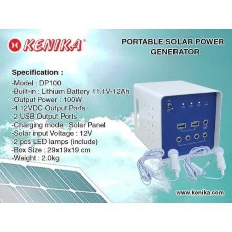 KENIKA SOLAR PORTABLE GENERATOR 100W MULTI CHARGING + FREE LAMPU DC