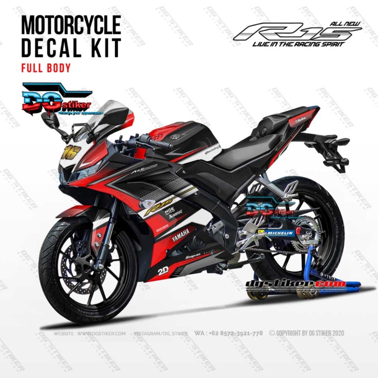Decal R15 V3 Hitam Merah Racing DG Stiker