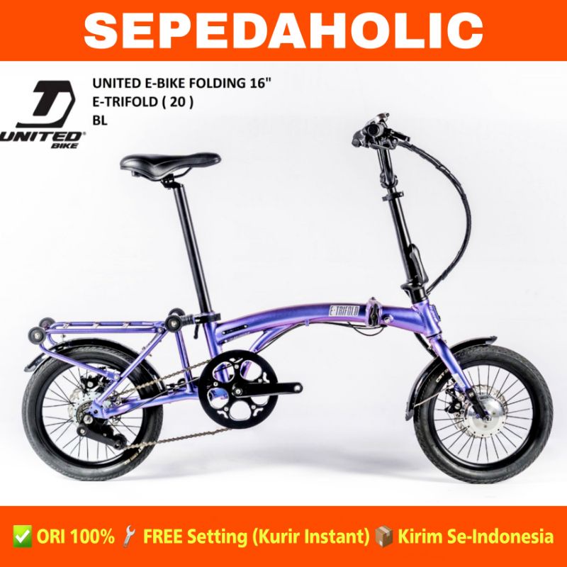 Sepeda Lipat Electric UNITED E TRIFOLD 16 Inch Alloy 8 Speed E BIKE Listrik