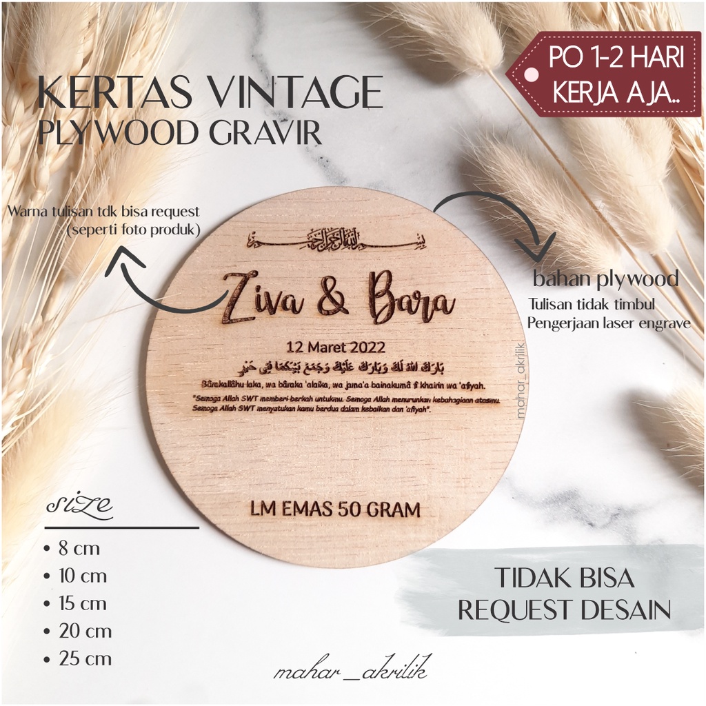 Kayu Nama Hiasan Box Mahar | Scrabbook | Kayu Grafir Nama Bulatan Mahar