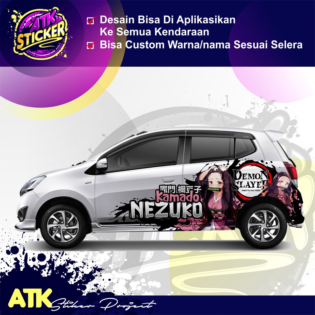 DECAL STIKER MOBIL CUSTOM HONDA JAZZ, AGYA, SIGRA, YARIS, MOBILIO STICKER MOBIL KAMADO NEZUKO TERBAR