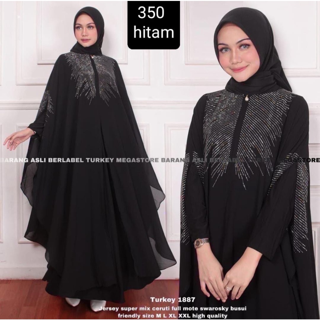 gamis abaya arab hitam syari umroh jerset ceruty terbaru mewah