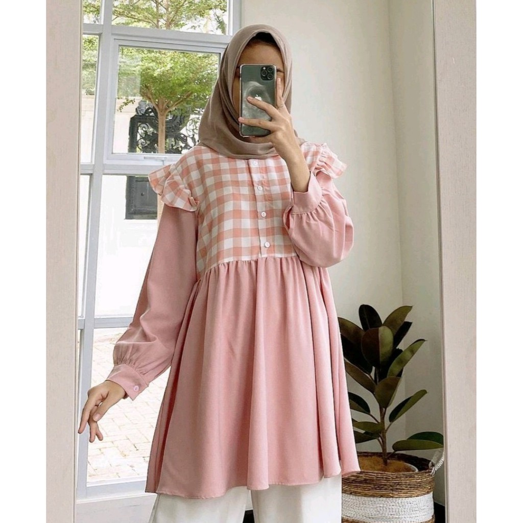 ISMA tunik/CRINKLE AIR FLOW full kancing/Fashion Muslim Kekinian/tunik  terbaru2021/tunik wanita terlaris