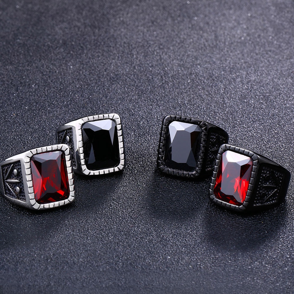 Pria Rubi Baja Titanium Merah hitam Kristal Batu permata Perhiasan Fashion Daun maple Cincin Rings