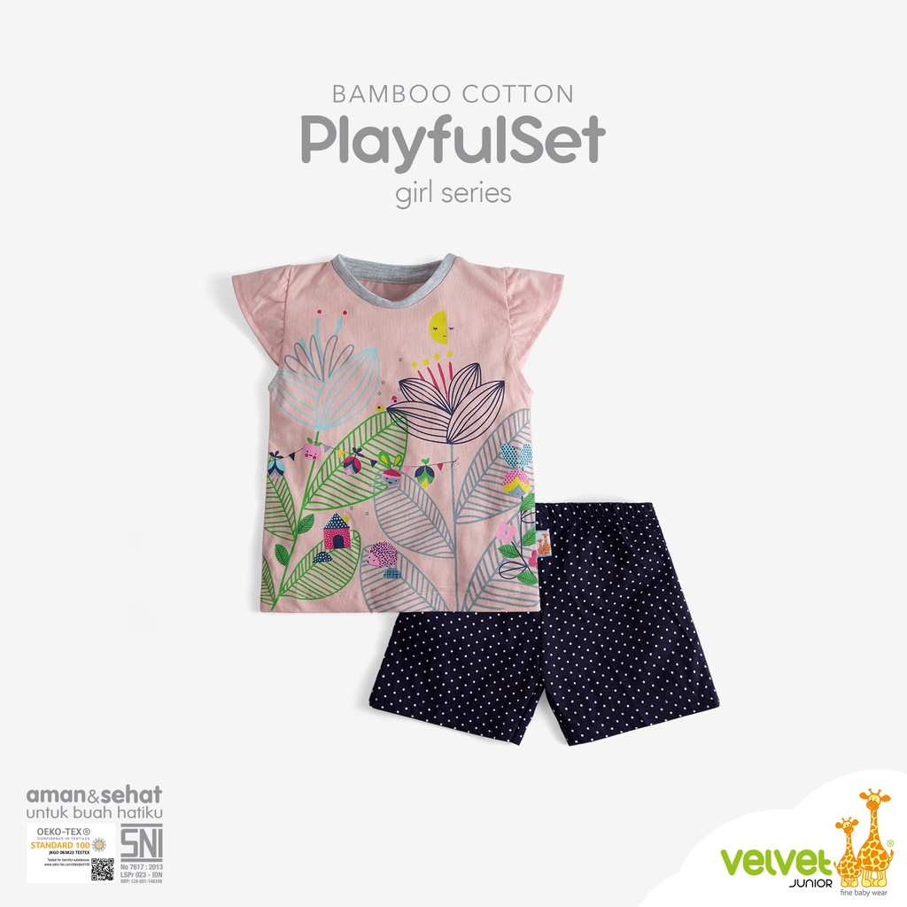 Velvet Junior Setelan Kaos Anak Perempuan - Bamboo Cotton Girls Ruffle Tees &amp; Shorts Set / Ruffle T shirt &amp; Celana Pendek