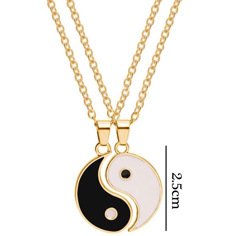 2pcs / Set Kalung Liontin Bahan Alloy Desain Puzzle Yin Yang Adjustable Untuk Pasangan / Sahabat