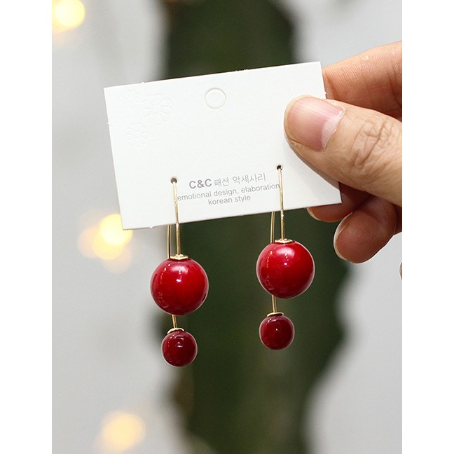 LRC Anting Tusuk Fashion Red Pearl Geometric Earrings D73413