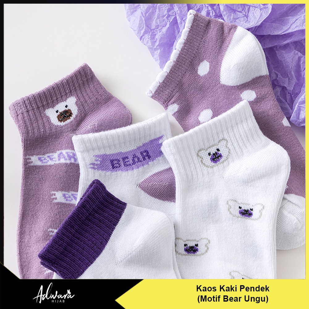 Kaos Kaki Wanita Semata Kaki Motif Bear Purple Cute Women Sock Korean Style Berkualitas Import Original