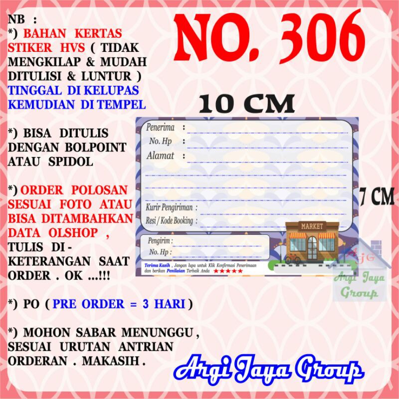 

Stiker HVS - Stiker Pengiriman - Sticker Alamat Olshop Murah Nomer 306-10x7cm