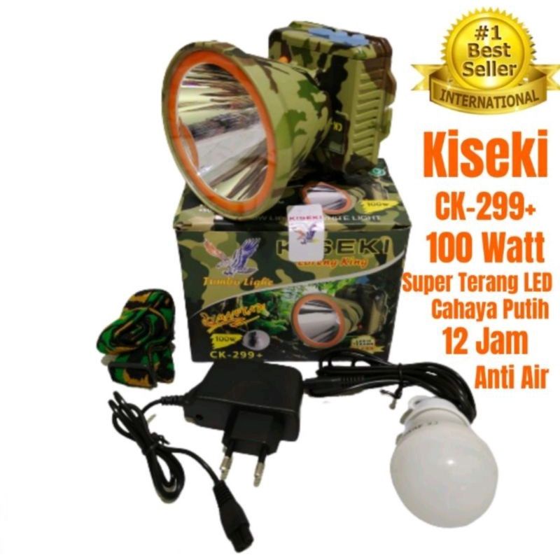 Headlamp Senter Kepala Original Kiseki CK-299+ 100Watt 5000mah Super Terang Bonus Bohlam Gratis Ongkir COD