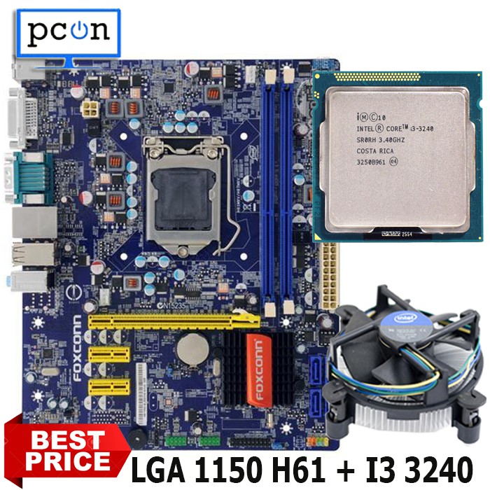 Paket mainboard LGA 1155 H61 FOXCONN dengan i3 3240