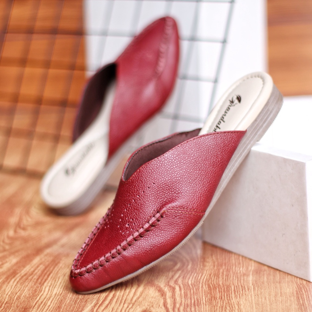 Sepatu Wanita Kulit WIDYA Tutong Cewek Sandal Slop Slip On Cewek Sepatu Flat Casual Simpel Rajut Ter