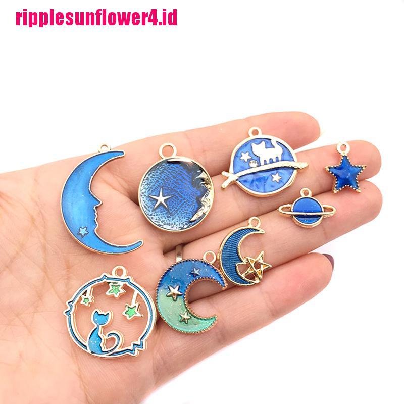 24pcs / set Liontin Enamel Bentuk Kucing Bulan Bintang Planet Bumi Untuk Membuat Perhiasan