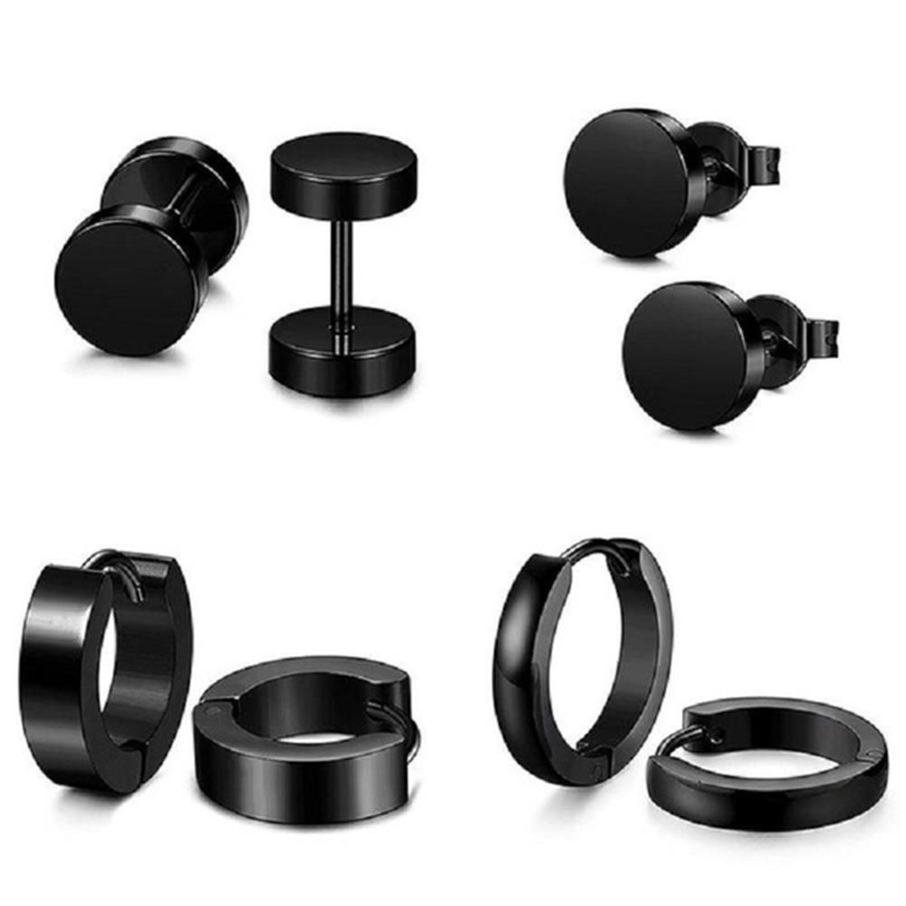 Preva Anting Set Tulang Rawan Helix Barbel Bar Stainless Steel Perhiasan Tindik Tubuh Hitam Dumbbell Stud