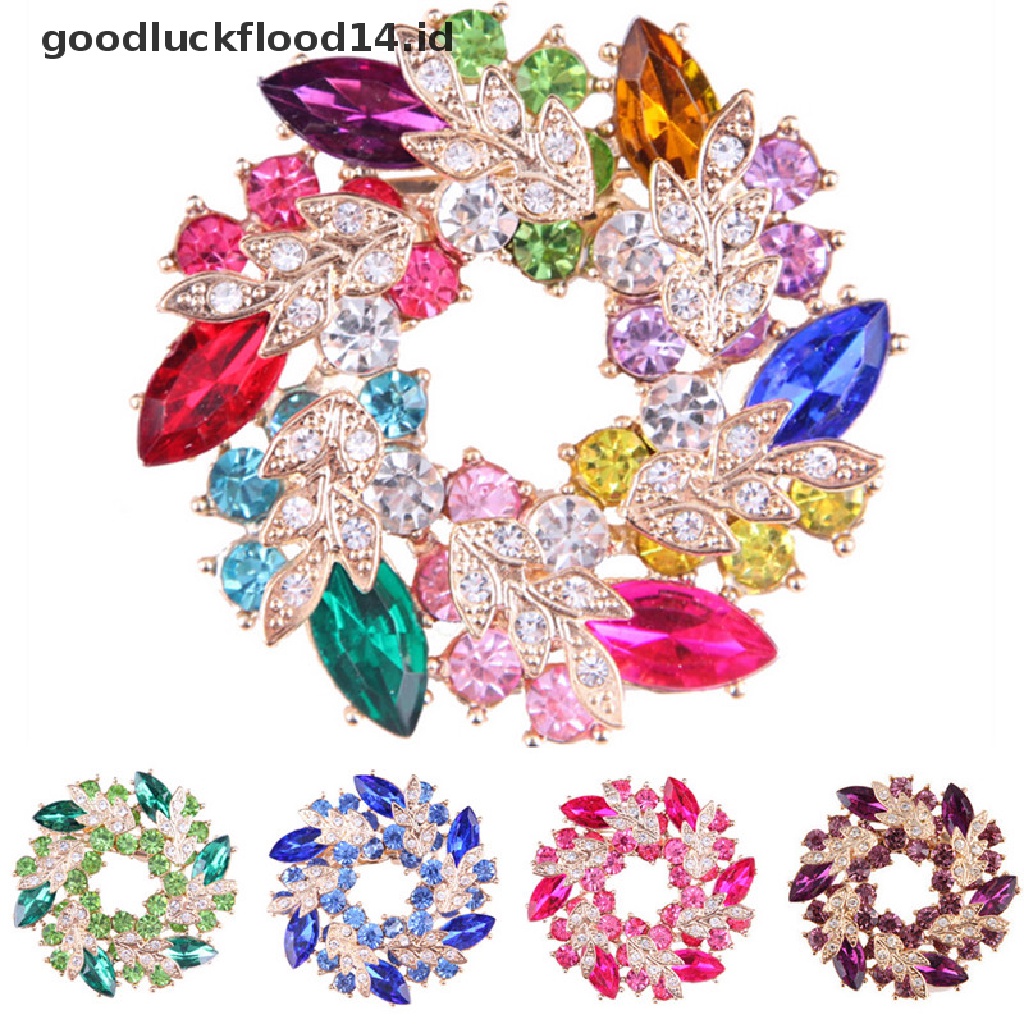 [OOID] New Fashion Shining Rhinestone Gold Plated Redbud Flower Pin Brooches Jewelry ID