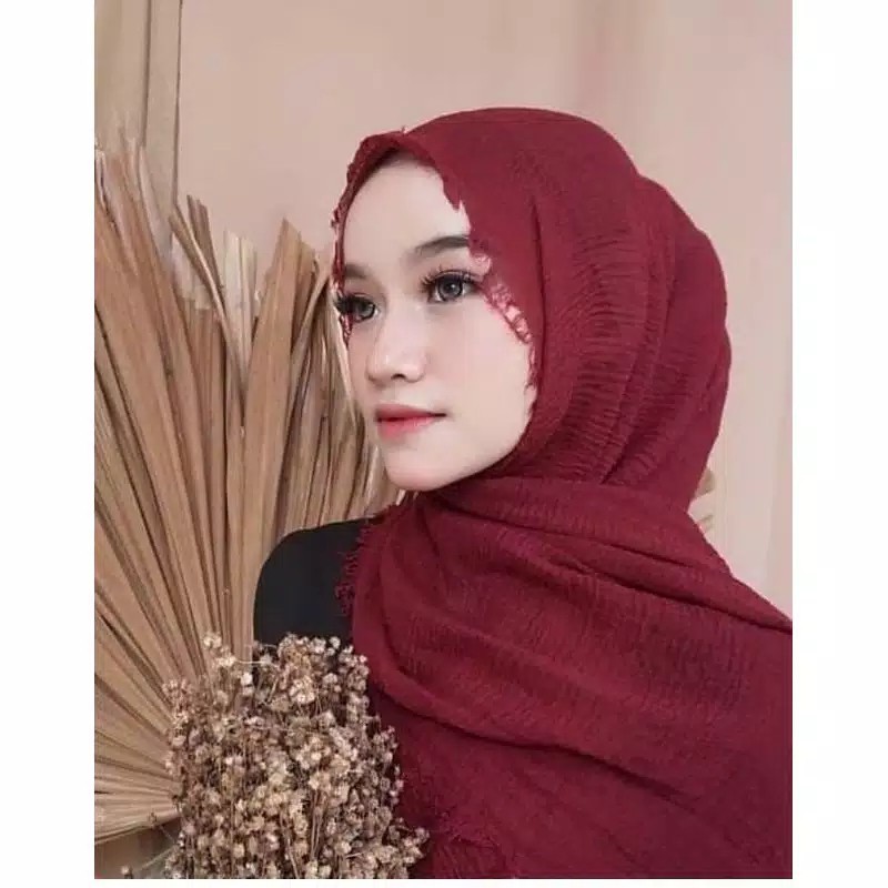 Termurah Pashmina Crinkle Azara / Pashmina Crinkle / Crinkle Azara-Maroon