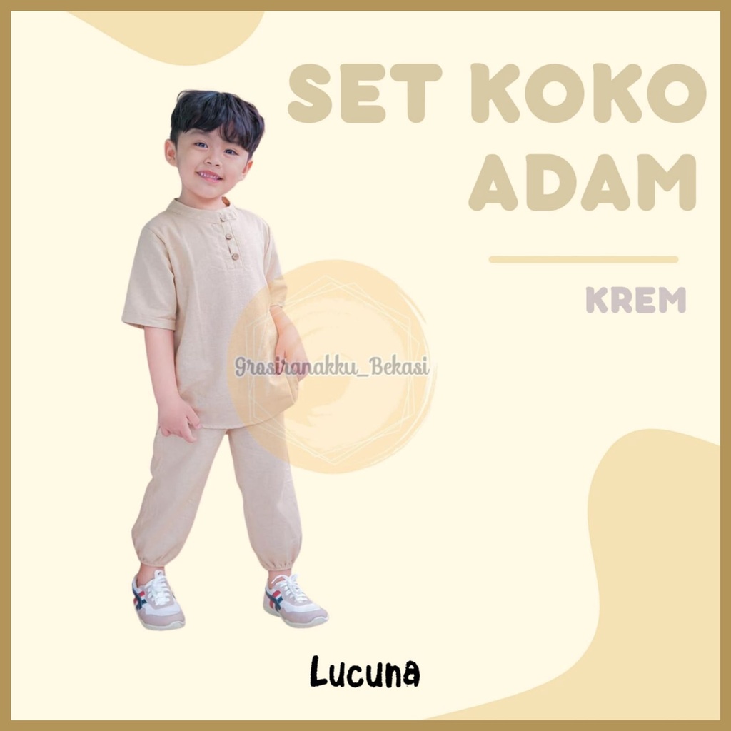 Setelan Anak Koko Adam Lucuna Linen Warna Krem 1-5tahun