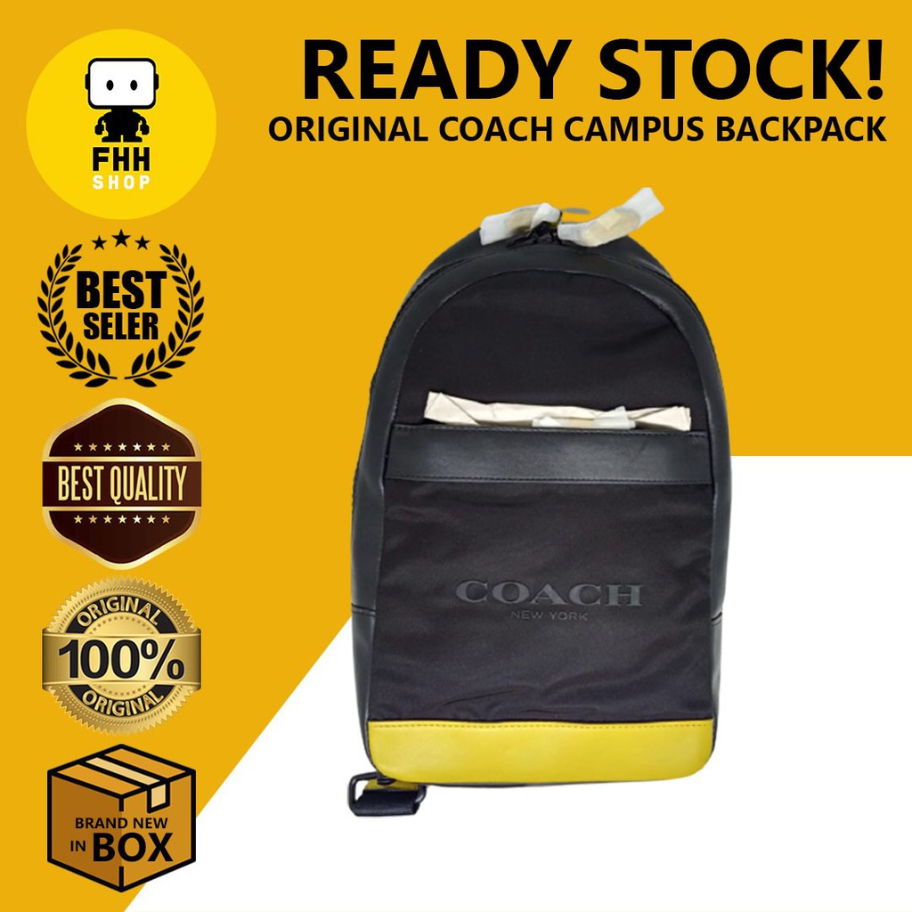 Tas Pria Original Coach Campus Backpack Black Yellow Nylon and Leather