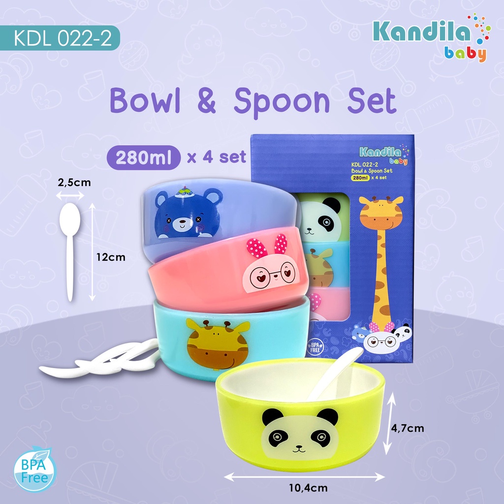 Castle - Kandila Baby Bowl &amp; Spoon Set isi 4pcs 280ml - 460ml KDL022-2 / KDl022-3 - Mangkok Dan Sendok MPasi Bayi