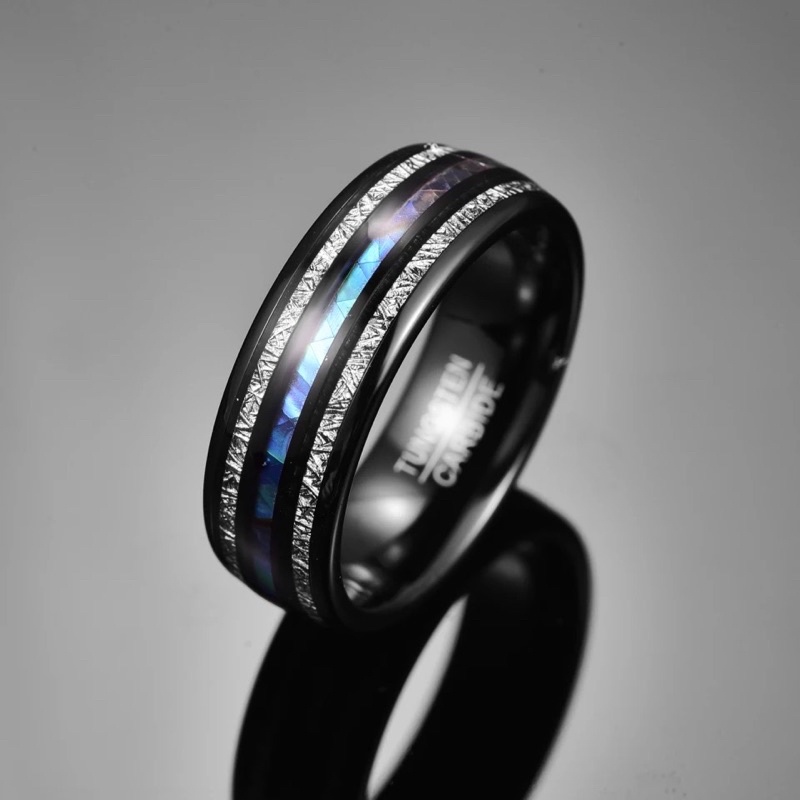 Cincin Pria Tungsten Carbide Original Meteorite Abalone Shell Premium High Quality