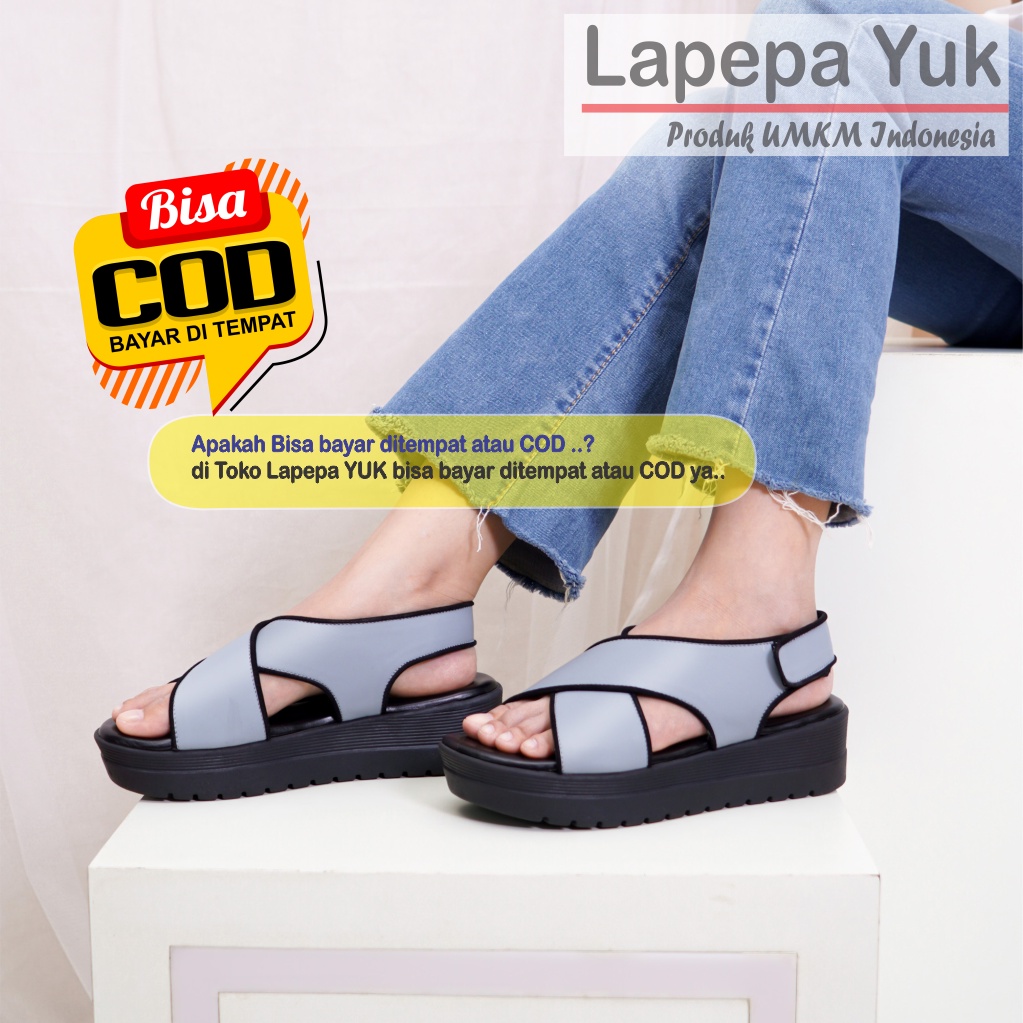 LAPEPA YUK -  Sepatu Sandal Wanita Wedges CLARIE Model Ban dua Tali Strap belakang Hak Tinggi Sole 4 cm Spatu Sendal Gunung Cewek  Size 36 37 38 39 40 Warna BLUE Biru Soft Cewe Kekinian Premium Terbaru Shoes Ori Original Mall Official Store Promo