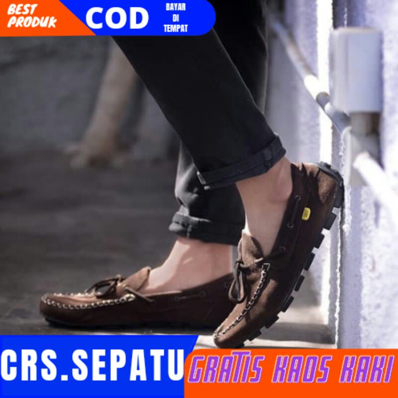 Sepatu Pansus || Sepatu Slip On Pria Casual Santai Kulit Suede Coklat Hitam Original Made