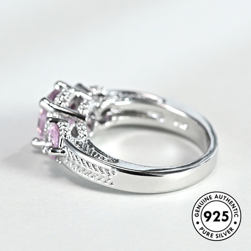 Cincin S925 Silver Aksen Berlian Warna Pink Gaya Klasik