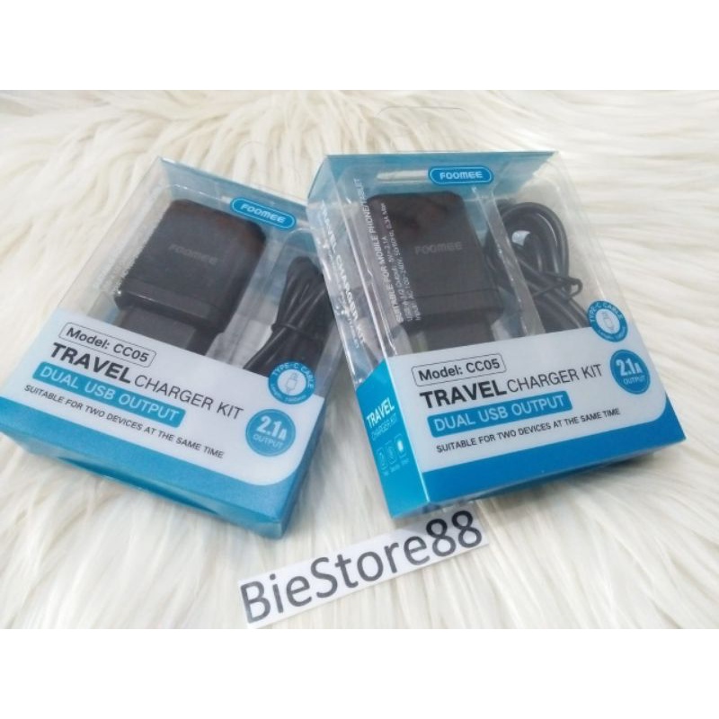Travel Charger Kit Foomee CC05 Dual USB Output Max 2.1A Cable Type-C For Android Fast Charging
