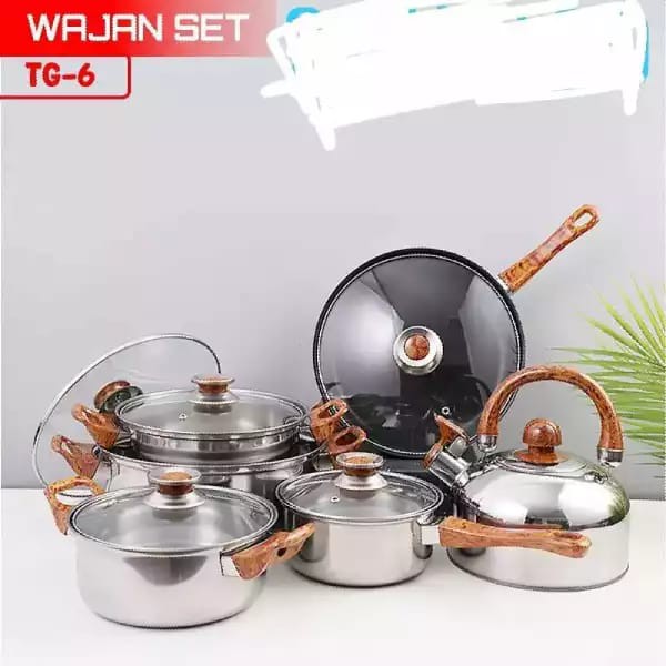 Panci Set Stainless Steel 12 Pcs Dengan Teko Panci Set Anti Lengket Panci Serbaguna - Larisstiker88