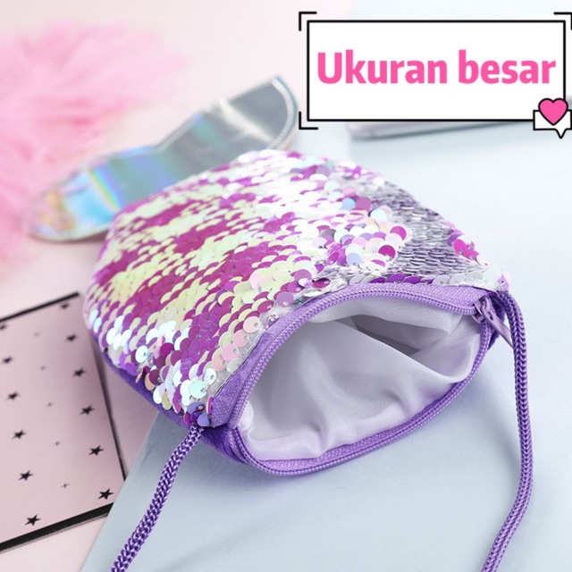 tas mermaid tail sequin mini TU005 dompet koin dan TSU034 besar anak selempang sling