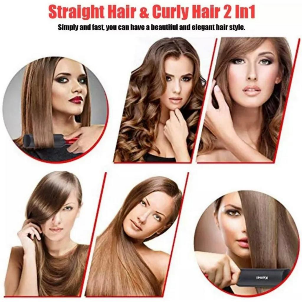 Catokan Rambut Kemei 531 2in1 Temperatur suhu ionic - Professional Hair Straightener Pelurus Curly Rambut